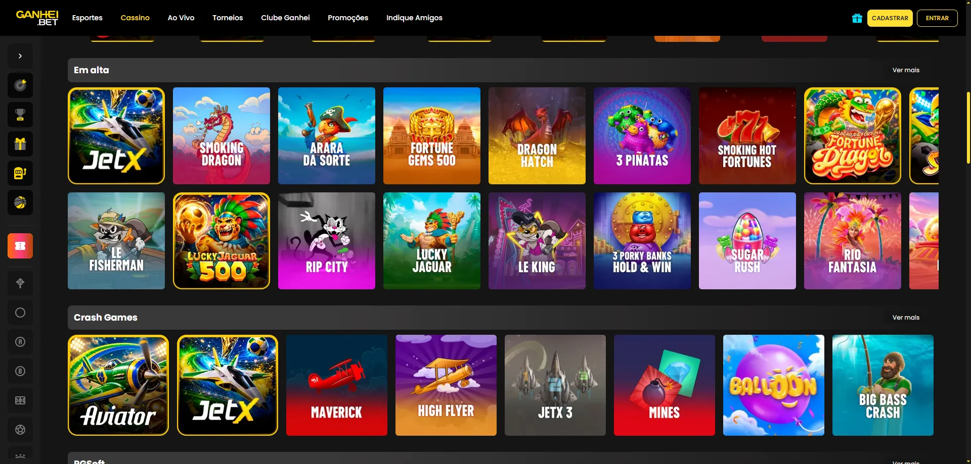 Biblioteca de jogos Ganhei Bet com slots e cassino ao vivo
